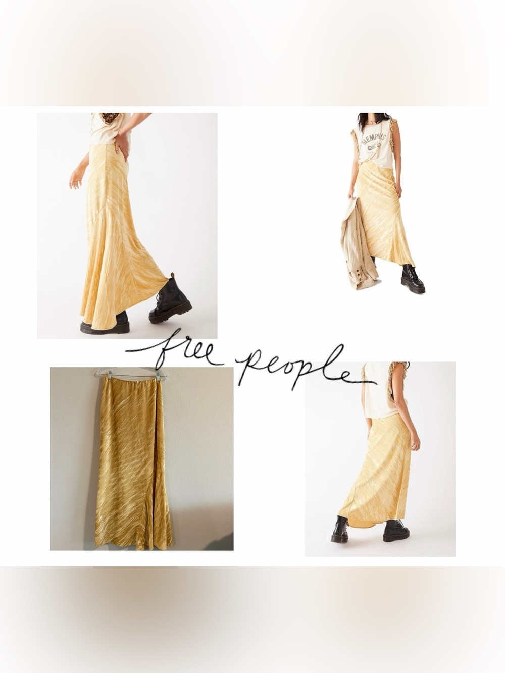 Free People Hay There Noa Velvet Slip Maxi Skirt in a gold yellow - Picture 2 of 9